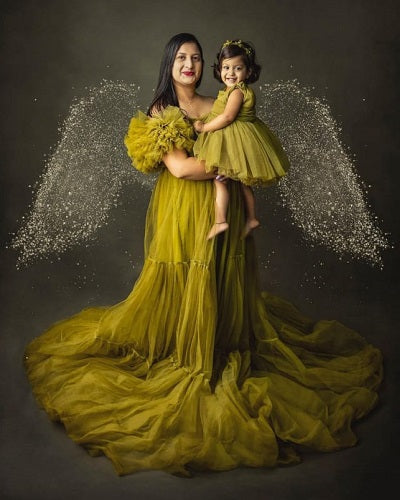 G1080, Kiwi Green Frill Maternity Shoot Trail Gown, Size: All, Color: All