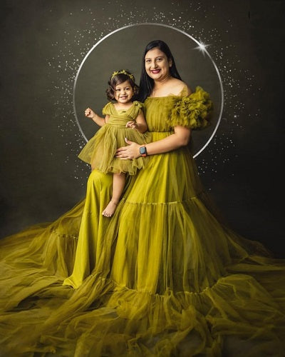 G1080, Kiwi Green Frill Maternity Shoot Trail Gown, Size: All, Color: All