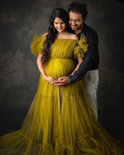 G1080, Kiwi Green Frill Maternity Shoot Trail Gown, Size: All, Color: All