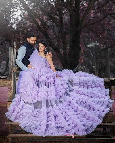 G2114, Lavender Multi Layered Maternity Shoot Trail Gown, Size; All, Color: All