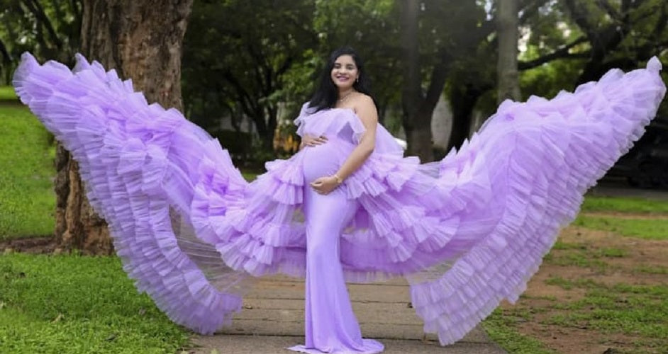 G2114, Lavender Multi Layered Maternity Shoot Trail Gown, Size; All, Color: All