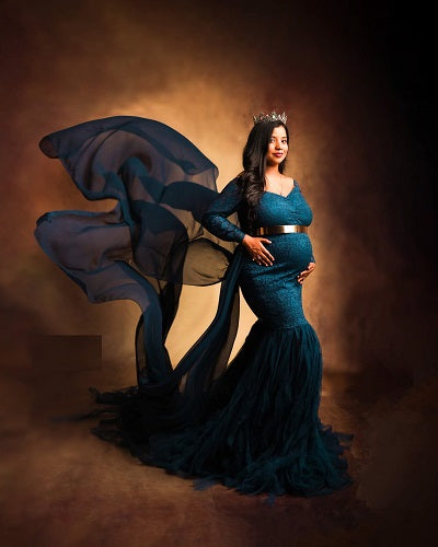G221, Navy Blue Fish Cut Maternity Shoot Baby Shower Gown, Size: All, Color: All