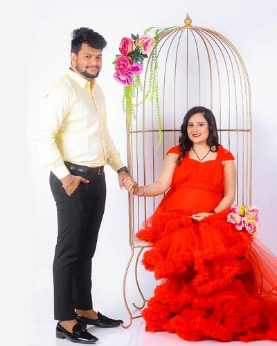 G768, Red Tube Ruffled Maternity Shoot Baby Shower Trail Gown Size: All, Color: All