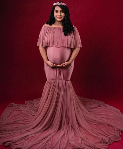 G508 , Peach Maternity Shoot Baby Shower Trail Gown, Size: All, Color: All