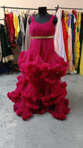 G6482, Dark Magenta Puffy Maternity Shoot Trail Gown Size: All, Color: All