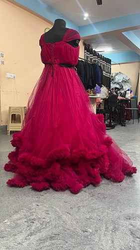 G648, Dark Magenta Puffy Maternity Shoot Baby Shower Trail Gown, Size: All, Color: All