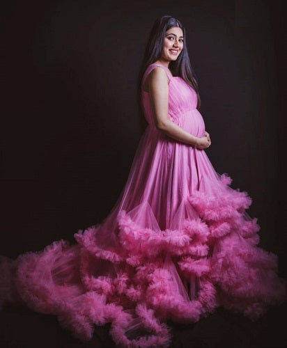 G423, Baby Pink Puffy Cloud Shoot Trail Gown Size: All, Color: All