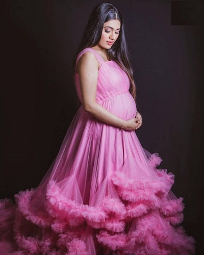 G423, Baby Pink Puffy Cloud Shoot Trail Gown Size: All, Color: All