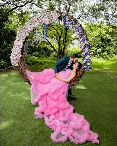 G423, Baby Pink Puffy Cloud Shoot Trail Gown Size: All, Color: All