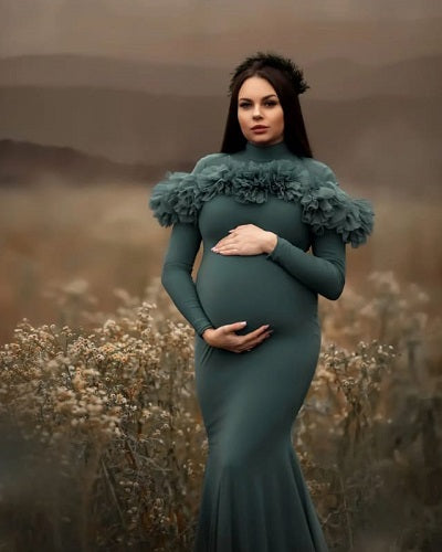 G1024, Slate Grey Body Fit Maternity Shoot Trail Gown, Size: All, Color: All