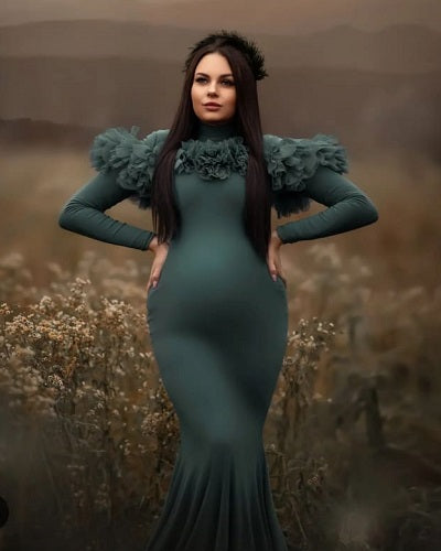 G1024, Slate Grey Body Fit Maternity Shoot Trail Gown, Size: All, Color: All