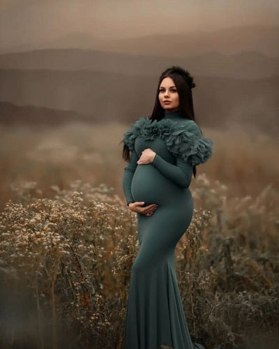 G1024, Slate Grey Body Fit Maternity Shoot Trail Gown, Size: All, Color: All