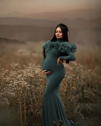 G1024, Slate Grey Body Fit Maternity Shoot Trail Gown, Size: All, Color: All