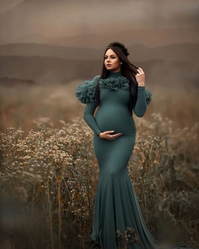 G1024, Slate Grey Body Fit Maternity Shoot Trail Gown, Size: All, Color: All