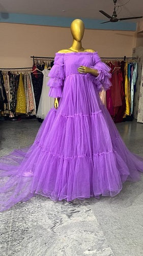 G2018, Royal Purple Frilled Long Trail Gown Size: All, Color: All
