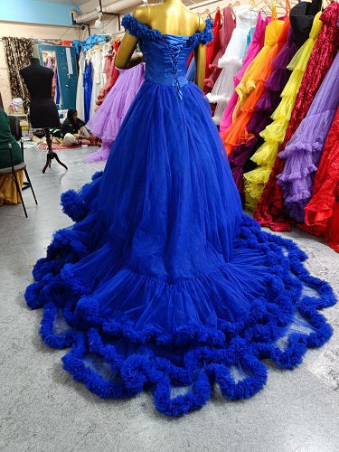 G237, Luxury Royal Blue Puffy Cloud Trail Ball Gown, Size: All, Color: All