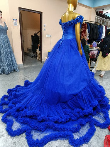 G237, Luxury Royal Blue Puffy Cloud Trail Ball Gown, Size: All, Color: All
