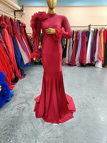 G2040, Red wine Long Trail Body Fit Gown Size: All, Color: All