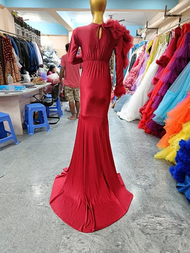 G2040, Red wine Long Trail Body Fit Gown Size: All, Color: All