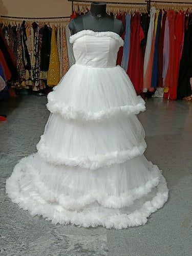 W259, White Tube Ruffled Ball Gown, Size: All, Color: All