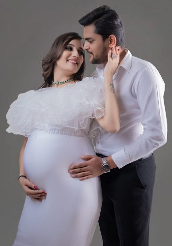 W2007, White Maternity Shoot Baby Shower Trail Gown, Size: All, Color: All