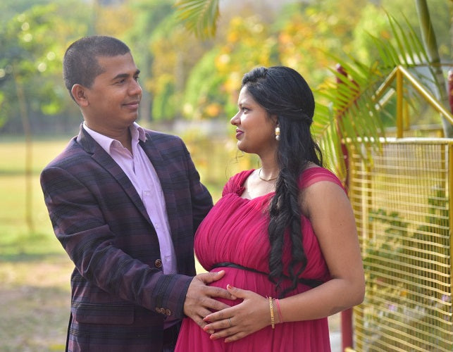 G648, Dark Magenta Puffy Maternity Shoot Baby Shower Trail Gown, Size: All, Color: All