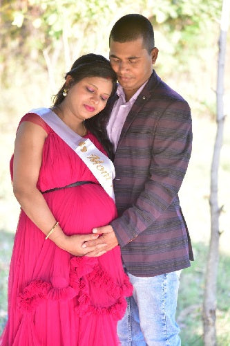 G648, Dark Magenta Puffy Maternity Shoot Baby Shower Trail Gown, Size: All, Color: All