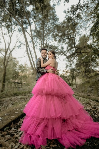 G940, Hot Pink Ruffle Long Trail Ball Gown Size: All, Color: All