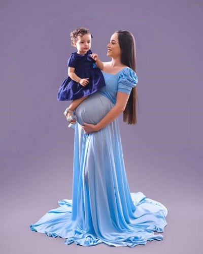G1130, Sky Blue Satin Maternity Shoot Trail Gown, Size: Al, Color: All