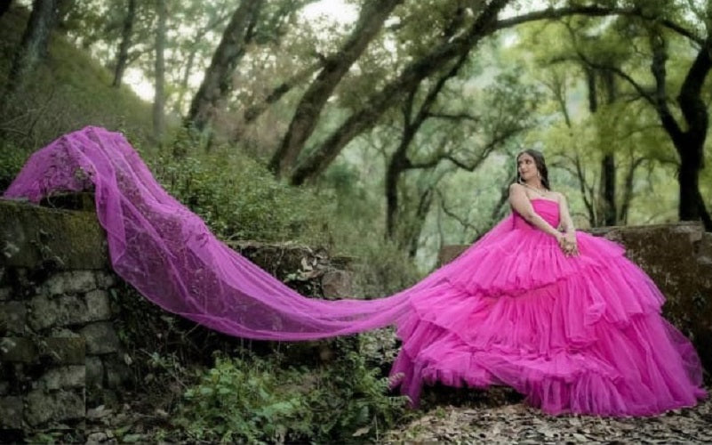 G940, Hot Pink Ruffle Long Trail Ball Gown Size: All, Color: All