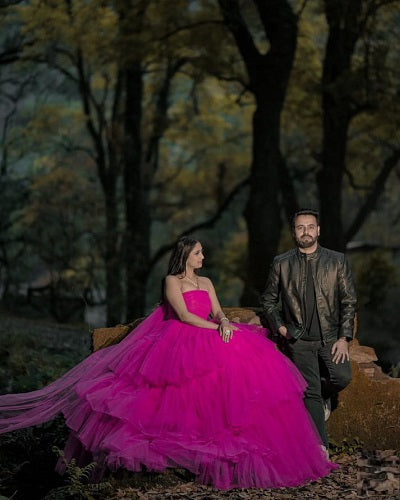 G940, Hot Pink Ruffle Long Trail Ball Gown Size: All, Color: All