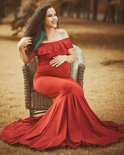 G342, Wine Off Shoulder Maternity Shoot Gown Sizw: All, Color: All
