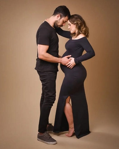G343, Black full sleeves Slit Cut Maternity Shoot Trail Gown, Size: All, Color: All