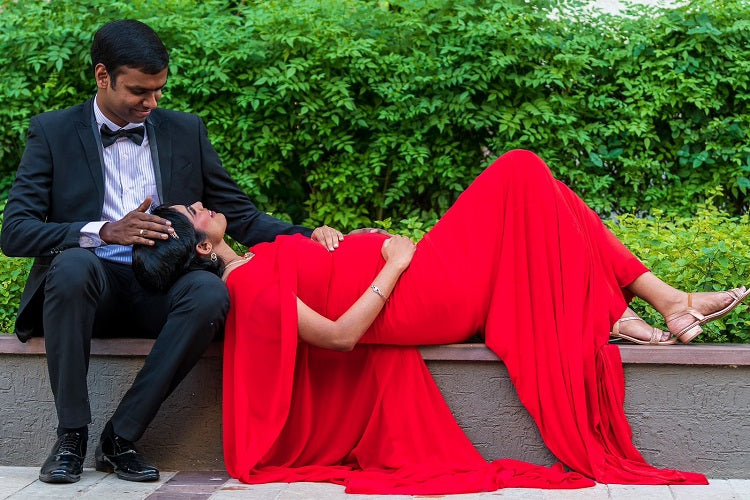 G246,Red Wine Maternity Shoot Baby Shower Trail Lycra Fit Gown, Size: All, Color: All