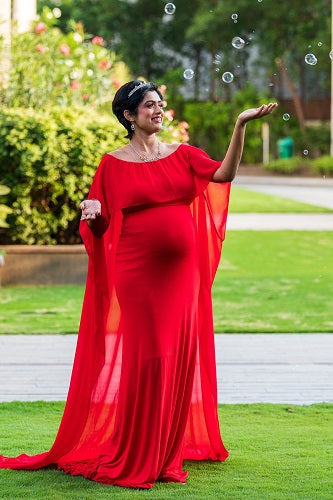 G246,Red Wine Maternity Shoot Baby Shower Trail Lycra Fit Gown, Size: All, Color: All