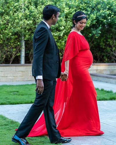 G246,Red Wine Maternity Shoot Baby Shower Trail Lycra Fit Gown, Size: All, Color: All