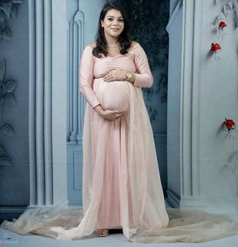 G56, Pink Maternity Trail Lycra Body Fit Gown, Size: All, Color: All
