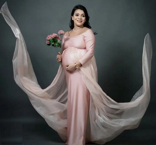 G56, Pink Maternity Trail Lycra Body Fit Gown, Size: All, Color: All