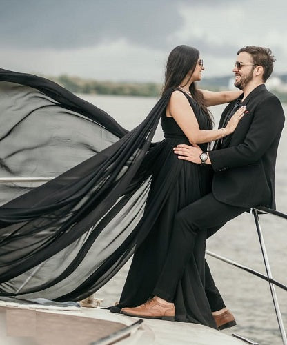 G975, Black One Shoulder Maternity Long Trail Gown, Size: All, Color: All