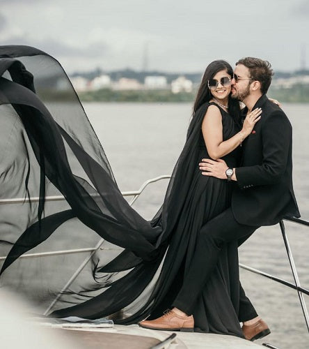 G975, Black One Shoulder Maternity Long Trail Gown, Size: All, Color: All