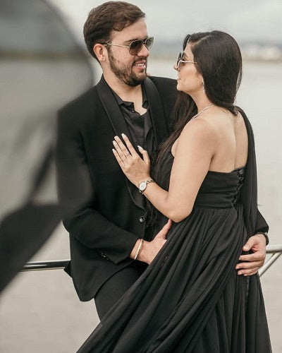 G975, Black One Shoulder Maternity Long Trail Gown, Size: All, Color: All