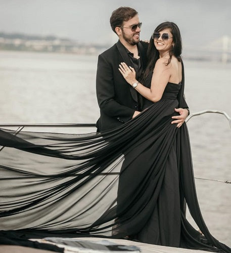 G975, Black One Shoulder Maternity Long Trail Gown, Size: All, Color: All