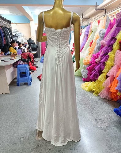 W633, White Slit Cut Evening Gown, Size: All, Color: All