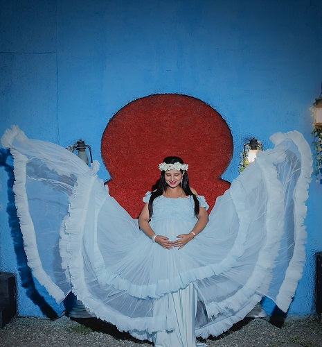 G325, Ice Blue Ruffled Maternity Shoot Gown, Size: All, Color: All