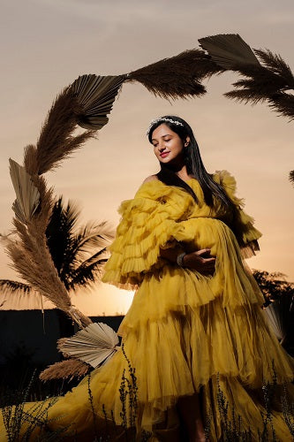 G552, Green Tea Ruffled Slit Cut Maternity Shoot Gown, Size: All, Color: All