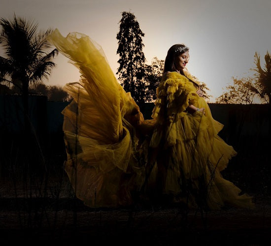 G552, Green Tea Ruffled Slit Cut Maternity Shoot Gown, Size: All, Color: All