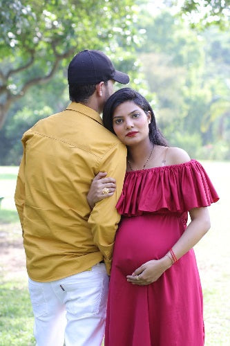 G42, Long Off Shoulder Wine Maternity shoot Baby Shower Lycra Body Fit Gown, Size: All, Color: All