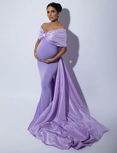 G2121, Lavender Body Fit Maternity Shoot Trail Gown, Size: All, Color: All