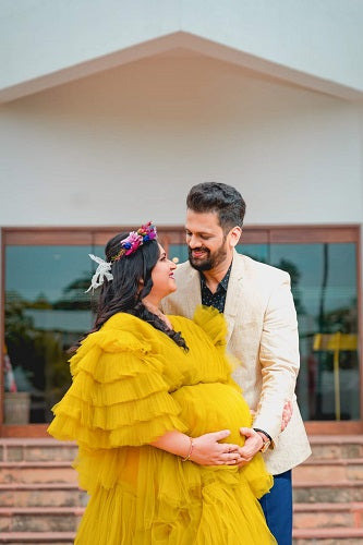 G552, Green Tea Ruffled Slit Cut Maternity Shoot Gown, Size: All, Color: All