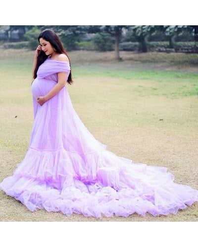 G77, Lavender Frilled Maternity Shoot Trail Gown, Size: All, Color: All